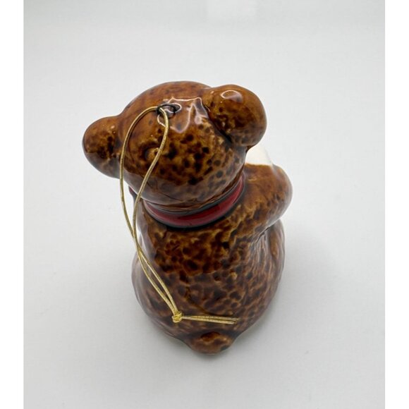 Teddy Bear with Gift Christmas Tree Ornament Brown Glaze Vintage Japan - Picture 2 of 8